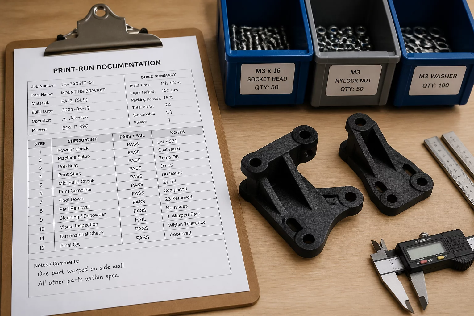 Documentation and run sheets for 3D print workshop operators